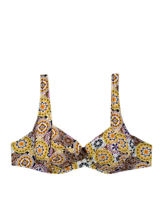 Plus Size Γυναικείο Μαγιό Bikini Μπανέλα Ethnic Μαύρο-κίτρινο