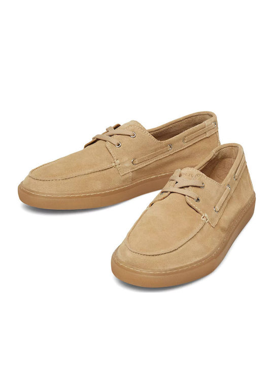 Leather Men's Moccasins in Beige Colour