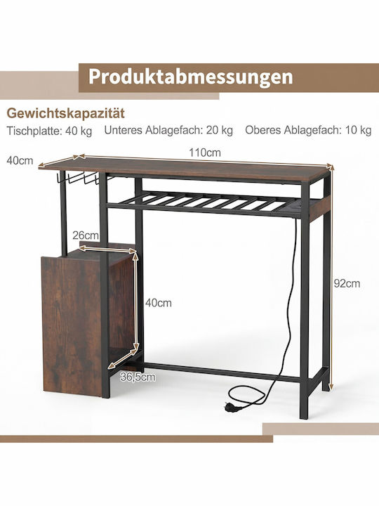 Wooden Bar Table with Metal Frame Brown 36x40x110cm