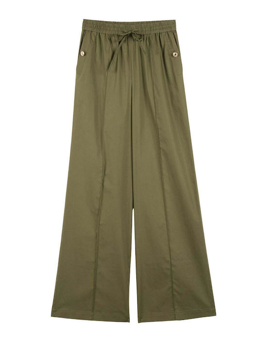 Women's Fabric Trousers with Rubber Band Green