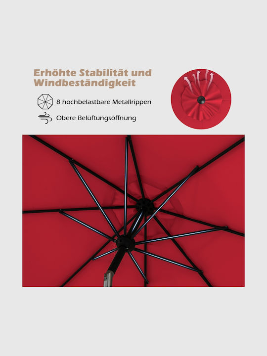 Umbrelă De Pardoseală Rotundă Metalică Roșie Φ3.03m NP12259WN