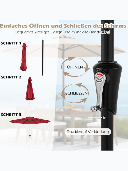 Umbrelă De Pardoseală Rotundă Metalică Roșie Φ3.03m NP12259WN