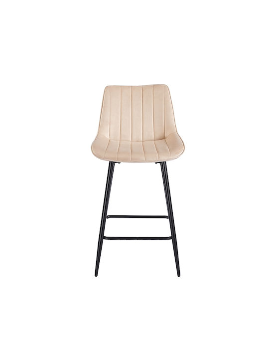 Bar Stool with Backrest Upholstered with Velvet Repo Beige 48x49x66cm