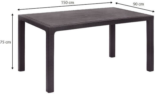 Kalan Τραπέζι Πολυπροπυλενίου Καφέ 150x90x75εκ.