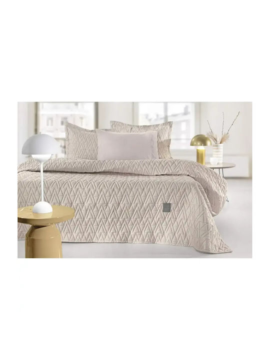 Guy Laroche Kylian Coverlet Set Super King Microfiber Beige 220x240cm 2 Pieces