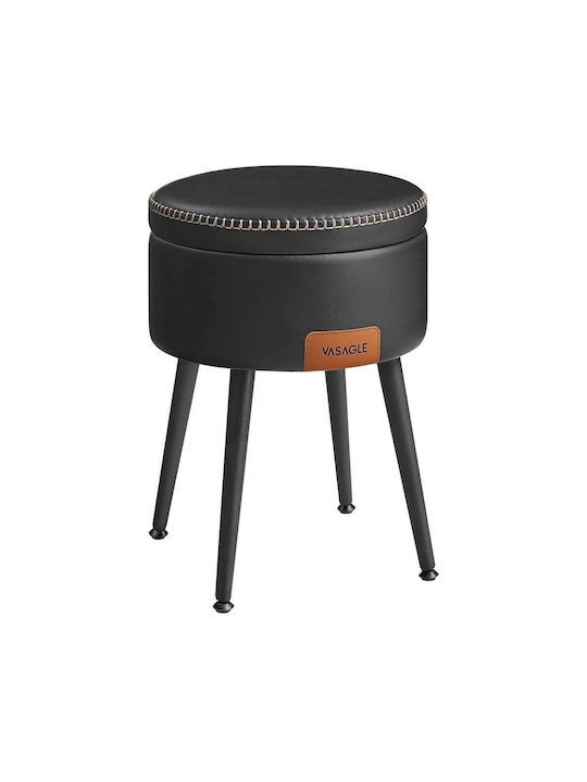 Stool For Living Room With Storage Space Upholstered with Leatherette Black 38.2x38.2x44.4cm