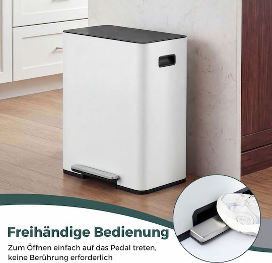 Costway Recycling Waste Bin Made of Stainless Steel with Pedal 60L White