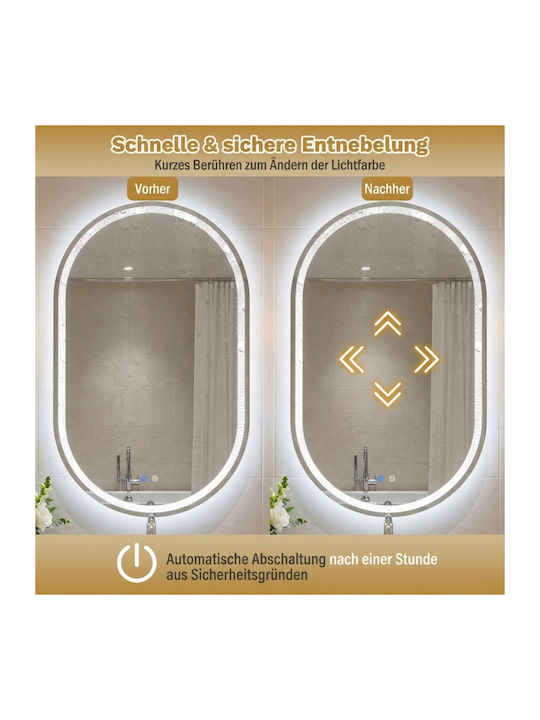 Costway Овално Огледало За Баня LED Touch 90x55cm Бял