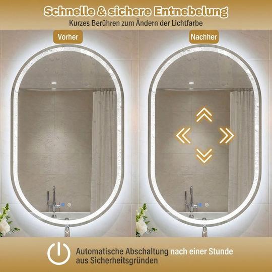 Costway Οβάλ Καθρέπτης Μπάνιου Led Αφής 90x55cm Λευκός