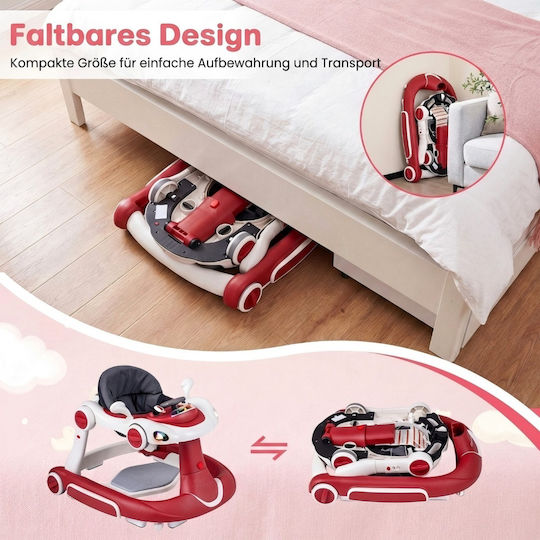 Costway Baby Walker 7 in 1 Canopy Adjustable Height Speed Foldable Bordeaux 79-83 x 62 x 72 cm Bc10310re