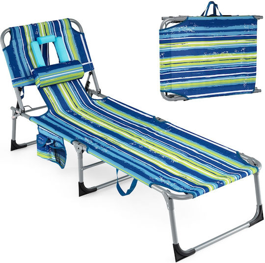 Costway Foldable Garden Sunbed Face and Arm Opening Adjustable Back Blue Striped 35–80 X 60 X 169–193 Cm Np13349tw