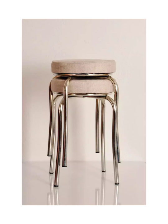 Set 2 Hocker Beige Stoff Chormed Metallbasis