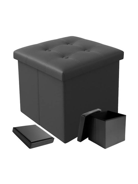 Living Room Folding Stool With Storage Space Upholstered In Gray Artificial Leather 38x38x38cm