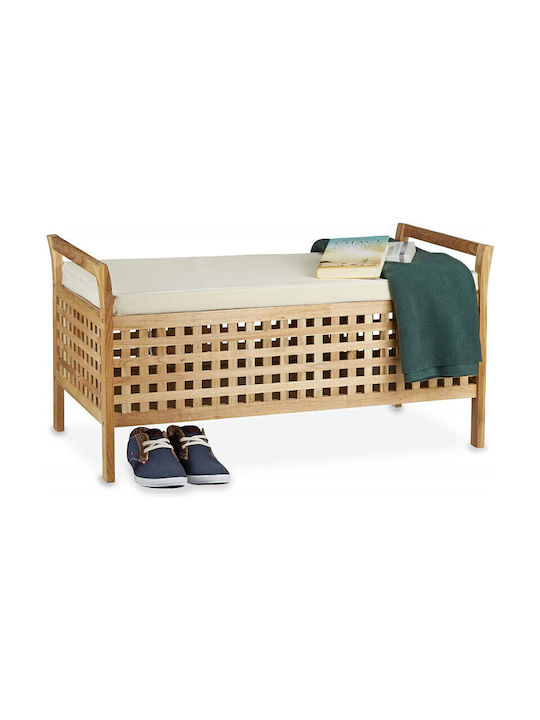 Relaxdays Bankhocker mit Stauraum Hölzernes Beige 46,5x92,6x49cm