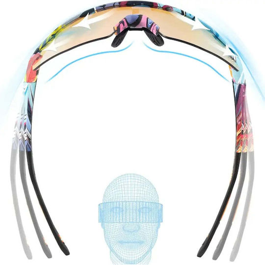 Rockbros Cycling Glasses with Multicolour Frame & Photochromic / Multicolour Lenses
