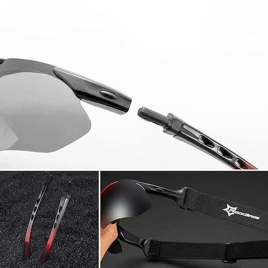 Rockbros Cycling Glasses with Red Frame & Photochromic Lenses