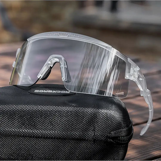 Rockbros Cycling Glasses with Purple Frame and Photochromic Transparent Lenses