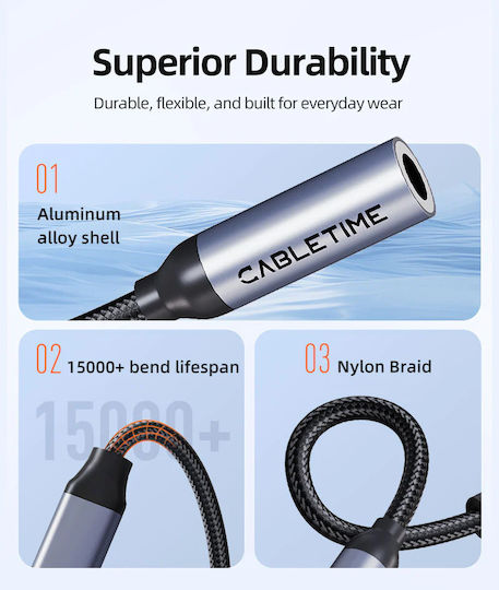 Cabletime Converter USB-C Male to 3.5mm Female Gray 1 Piece CT-CMAUF-AG