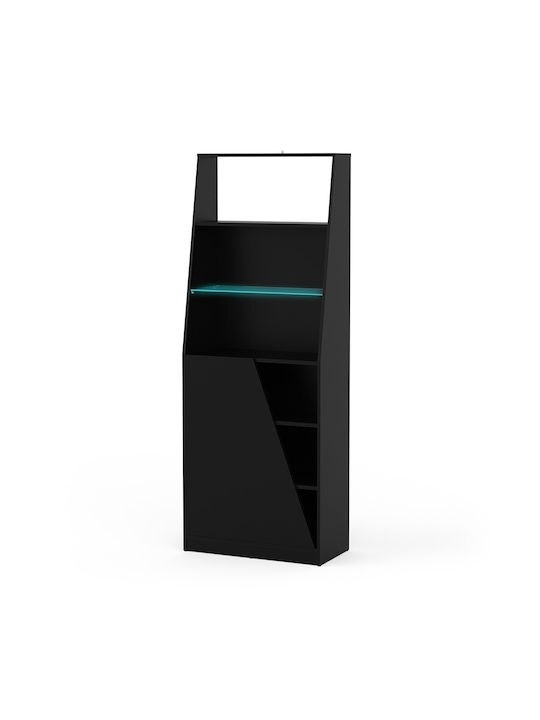 Bibliotecă Din Lemn Neagră Pentru Pardoseală 72x34x185cm