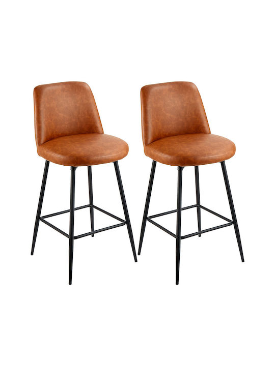 Stool Bar with Backrest Upholstered with Leatherette Coffee 2pcs