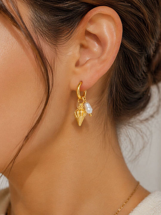 Awear Earrings Dangle Steel Gold Plated with Pearls