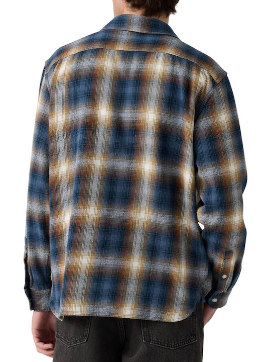 Jackson Worker Long Sleeve Flannel Overshirt in Regular Fit Checked Blue