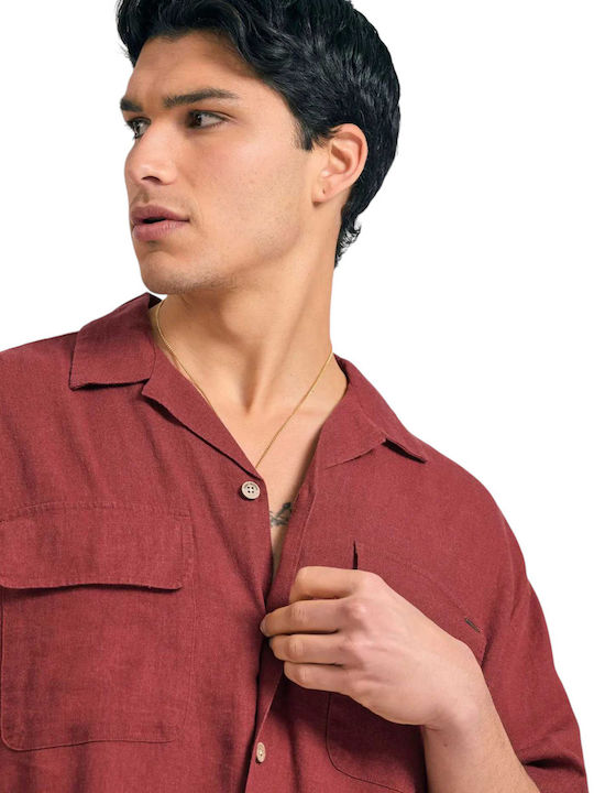 Къс ръкав Риза Едноцветен Spice Brown Burgundy