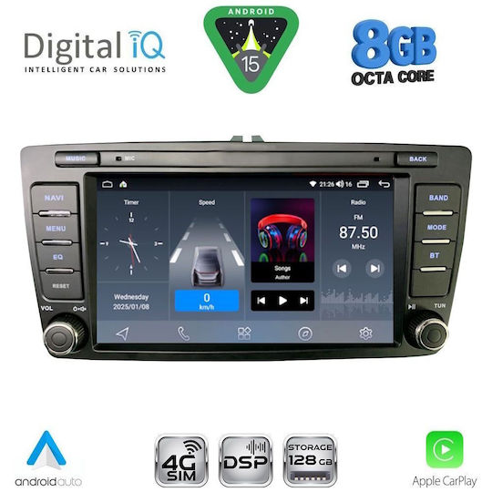 Digital IQ Ηχοσύστημα Αυτοκινήτου για Skoda Octavia 2005-2012 με Clima (Bluetooth/USB/AUX/WiFi/GPS/Apple-Carplay/Android-Auto) με Οθόνη Αφής 8"