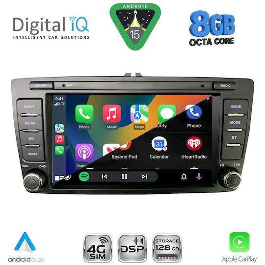 Digital IQ Ηχοσύστημα Αυτοκινήτου για Skoda Octavia 2005-2012 με Clima (Bluetooth/USB/AUX/WiFi/GPS/Apple-Carplay/Android-Auto) με Οθόνη Αφής 8"