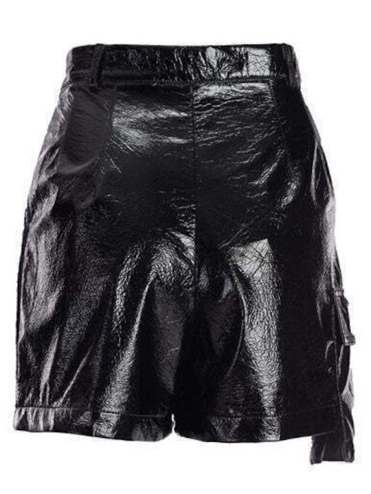 Damen Leder Hohe Taille Shorts Schwarz