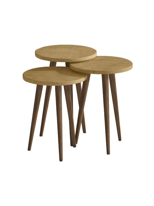 Round Side Coffee Table Cruz Made of Solid Wood Sapphire Oak 3 Pieces W33xL33xH46cm