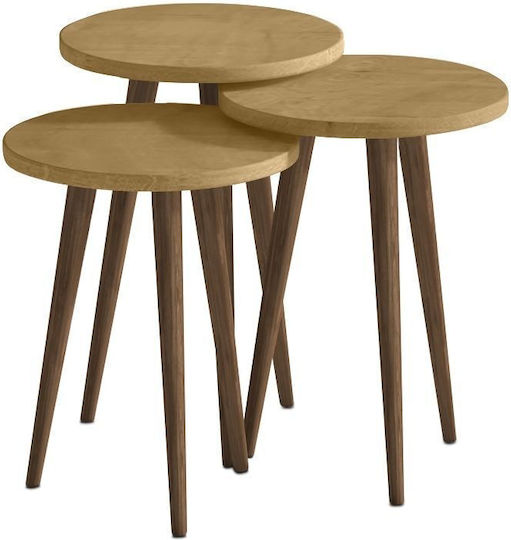 Round Side Coffee Table Cruz Made of Solid Wood Sapphire Oak 3 Pieces W33xL33xH46cm