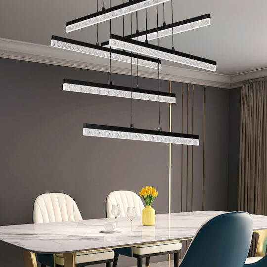 Alista Home Lumini Suspendate Negru LED cu Lumină Alb Rece cu Cristale Înălțime Reglabilă