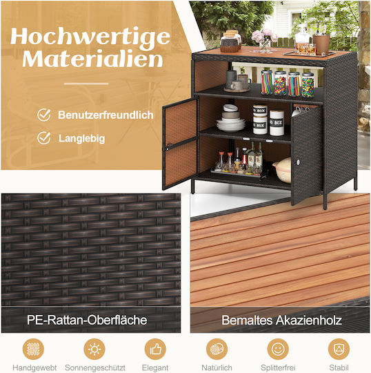 Τραπέζι για Μικρούς Εξωτερικούς Χώρους Rattan Καφέ 90x53x86εκ.