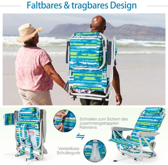 Costway Aluminium Beach Chair Blue Waterproof Set 2pcs