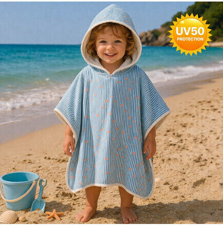 Fresk Kinder Strandponcho Schutz Uv50 Streifen & Krabben