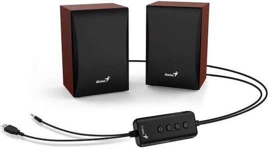 Genius SP-HF380BT Ηχεία Υπολογιστή 2.0 με Bluetooth και Ισχύ 3W Καφέ