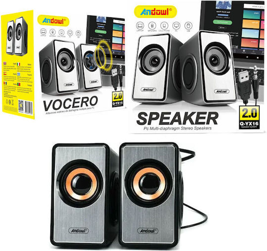 Andowl Q-YX16 Ηχεία Υπολογιστή 2.0 με Ισχύ 3W σε Ασημί Χρώμα