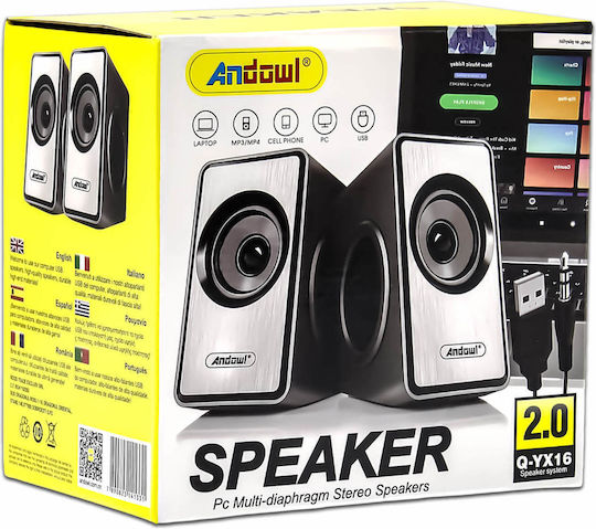 Andowl Q-YX16 Ηχεία Υπολογιστή 2.0 με Ισχύ 3W σε Ασημί Χρώμα