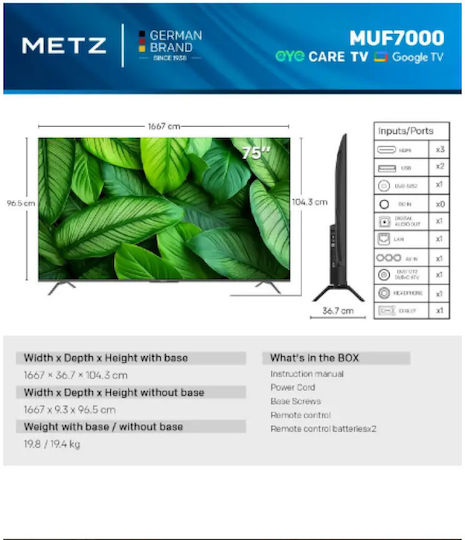 Metz Smart Fernseher 75" 4K UHD LED 75MUF7000Z HDR (2025)