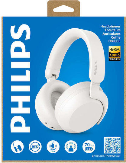Philips TAH8000E Wireless / Wired Over Ear Headphones and Quick Charge White