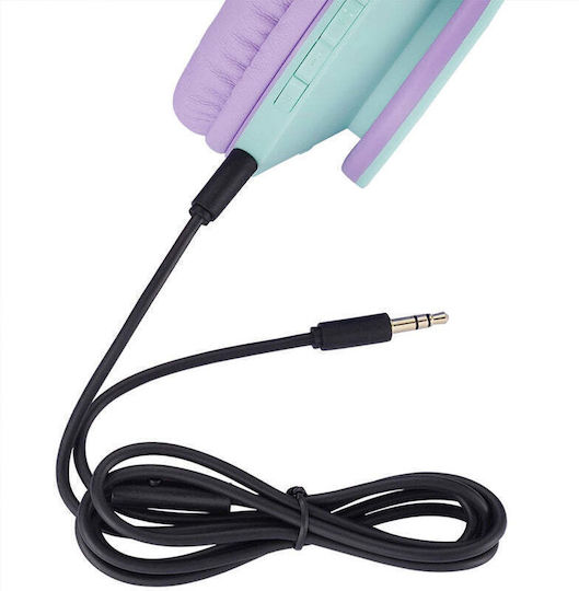 PowerLocus P2 Kids Cat Ears Ασύρματα / Ενσύρματα Over Ear Ακουστικά με Ραδιόφωνο με 20 ώρες Λειτουργίας Blue & Purple