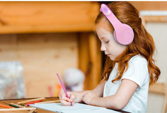 PowerLocus P2 Kids Cat Ears Ασύρματα / Ενσύρματα Παιδικά Over Ear Ακουστικά με Ραδιόφωνο με 20 ώρες Λειτουργίας Pink/Purple