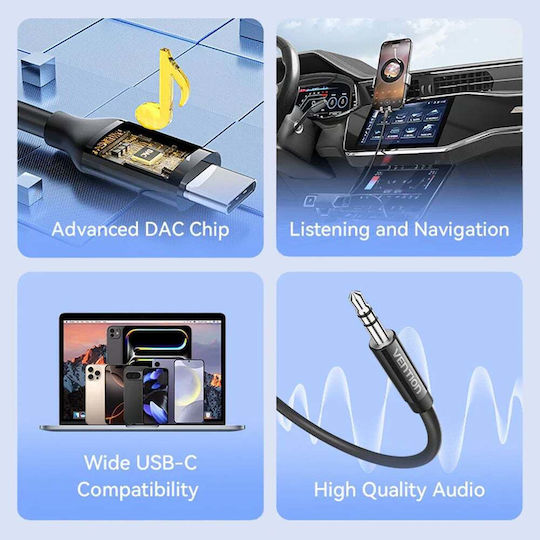 Vention Geflochtenes USB Typ-C Kabel USB 2.0 Männlich - 3,5 mm Schwarzes 1,5 m BIFBF