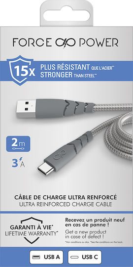 Force Power Ultra-verstärktes Usb A Usb C Kabel 2m 3a Graues Grau