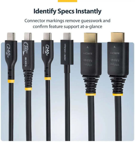 StarTech Висококачествен HDMI 2.1 Ултра Бърз 48Gbps 4K 120Hz HDR VRR Кабел HDMI мъжки - HDMI мъжки 5м Черен