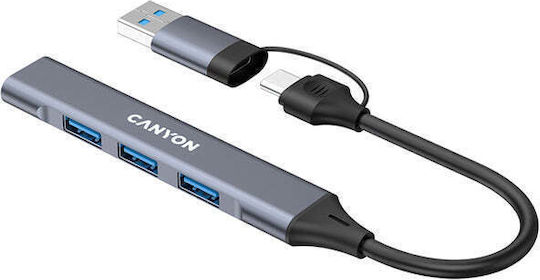Canyon Hub 4 Θυρών USB 2.0 με σύνδεση USB-A Γκρι