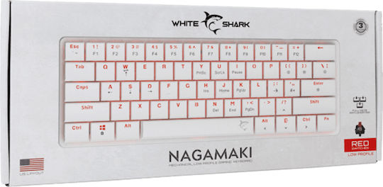 White Shark GK-006211 Nagamaki Gaming Mechanical Keyboard 60% with Custom Red switches and RGB lighting (English US) White