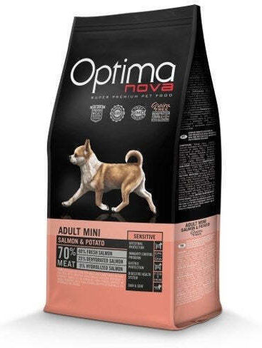 Optimanova Adult Mini Sensitive 8kg Dry Food Grain-Free for Adult Small Breed Dogs with Potatoes and Salmon