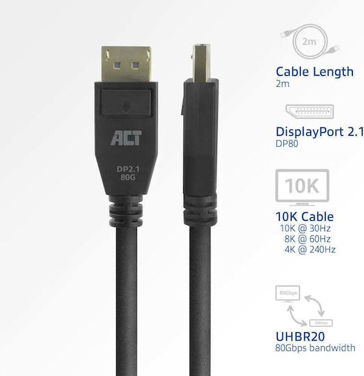 Cable Act Ak4082 Displayport M To Displayport M 2m Black 10k@30hz